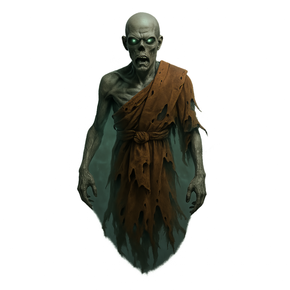 Floating Thai Ghost in Traditional Robes with Ethereal Glow png