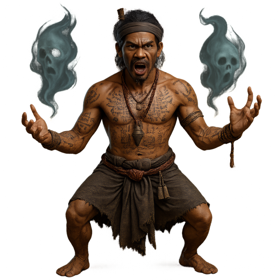 Thai Warlock Performing Summoning Ritual With Spirits and Energy png