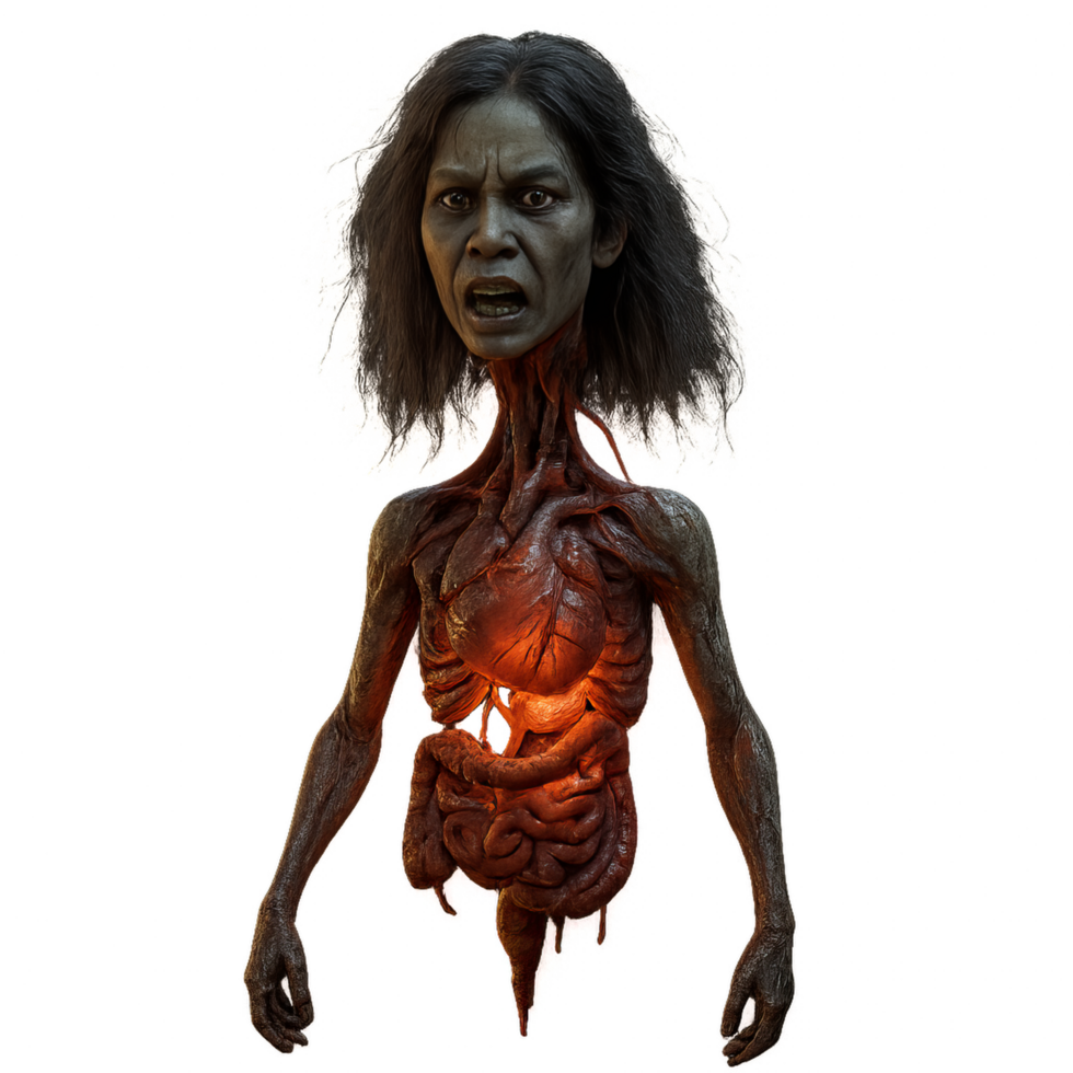 3D Spirit Creature with Ghostly Features and Dark Expression png