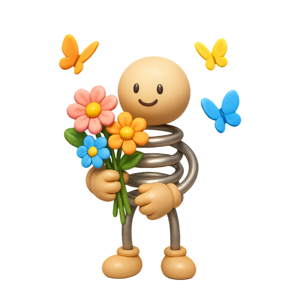 Whimsical Character Flowers Surrounded by Colorful Butterflies png