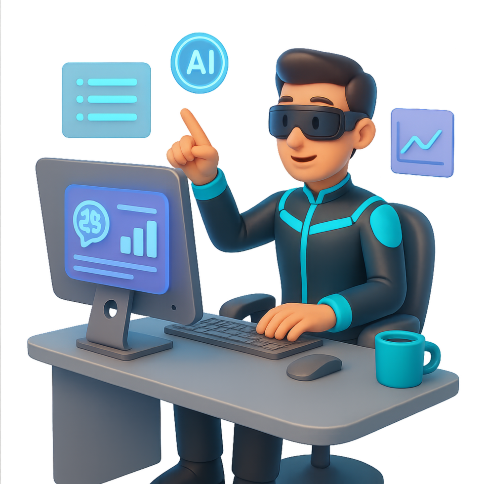 Futuristic AI Workspace with Modern Technology and Simple Design png