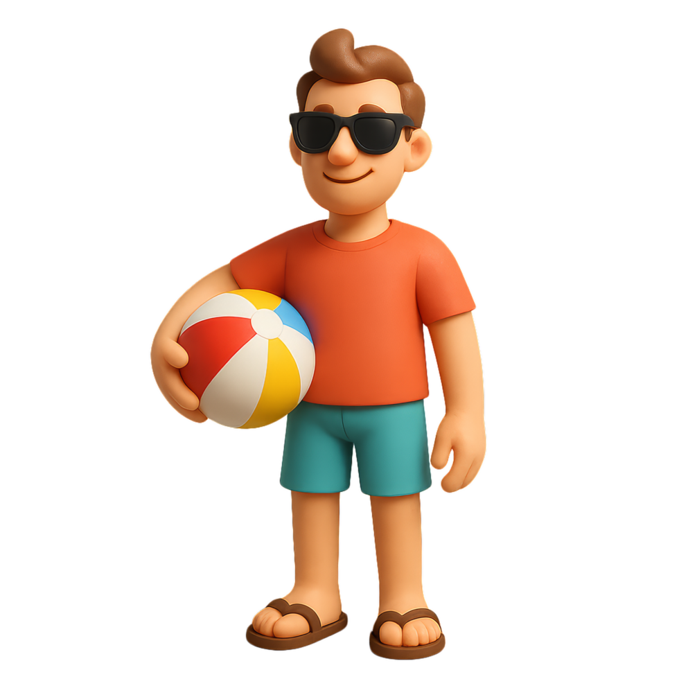 3D Summer Traveler Character with Beach Ball and Sunglasses png