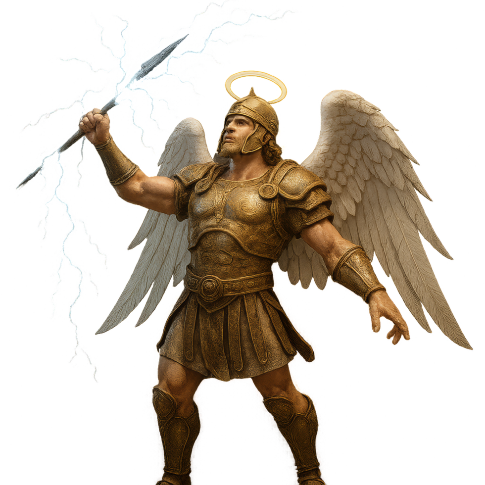 Heavenly Warrior with Lightning Bolt in Radiant Fantasy Realm png