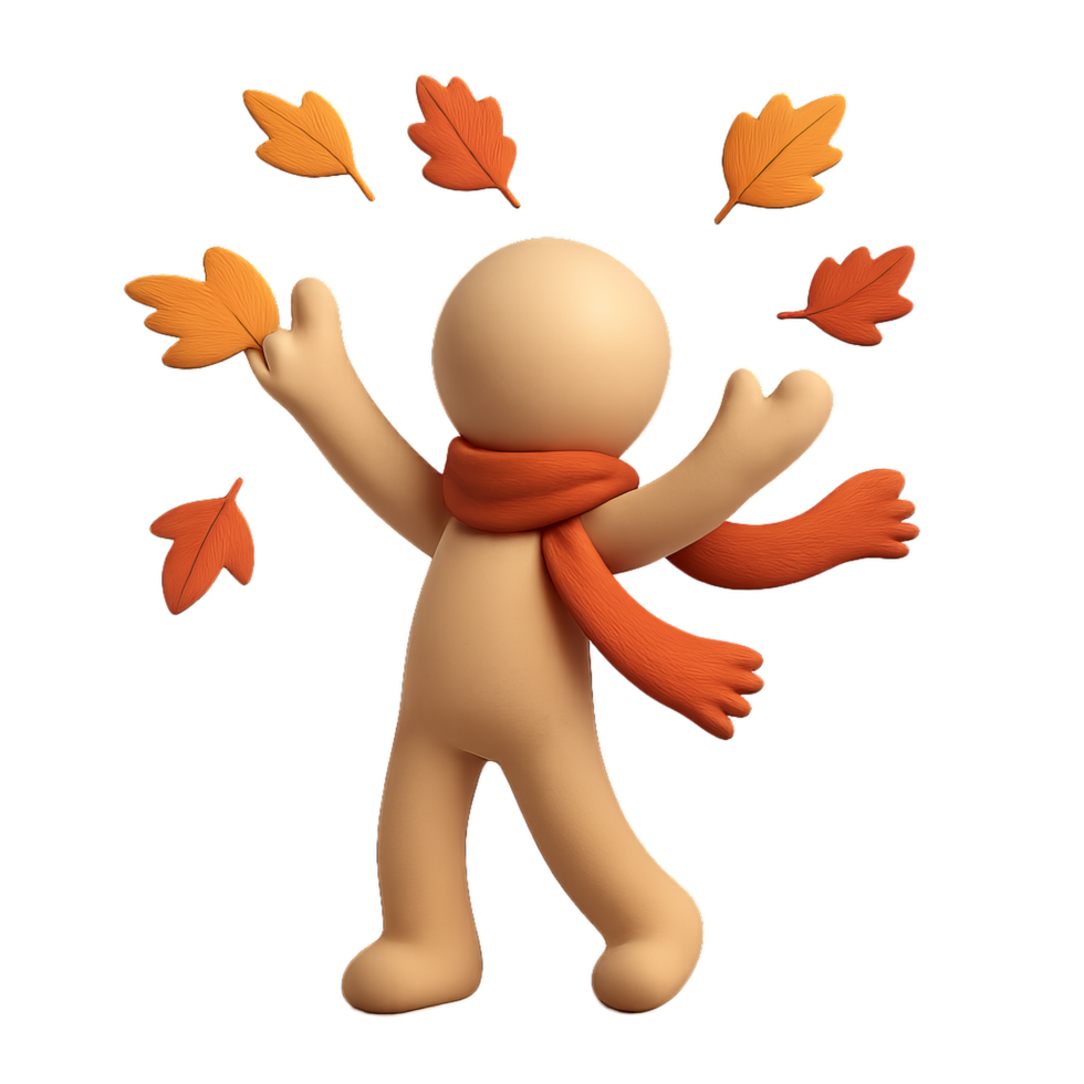 Figure Surrounded by Colorful Leaves in Autumn Scene png