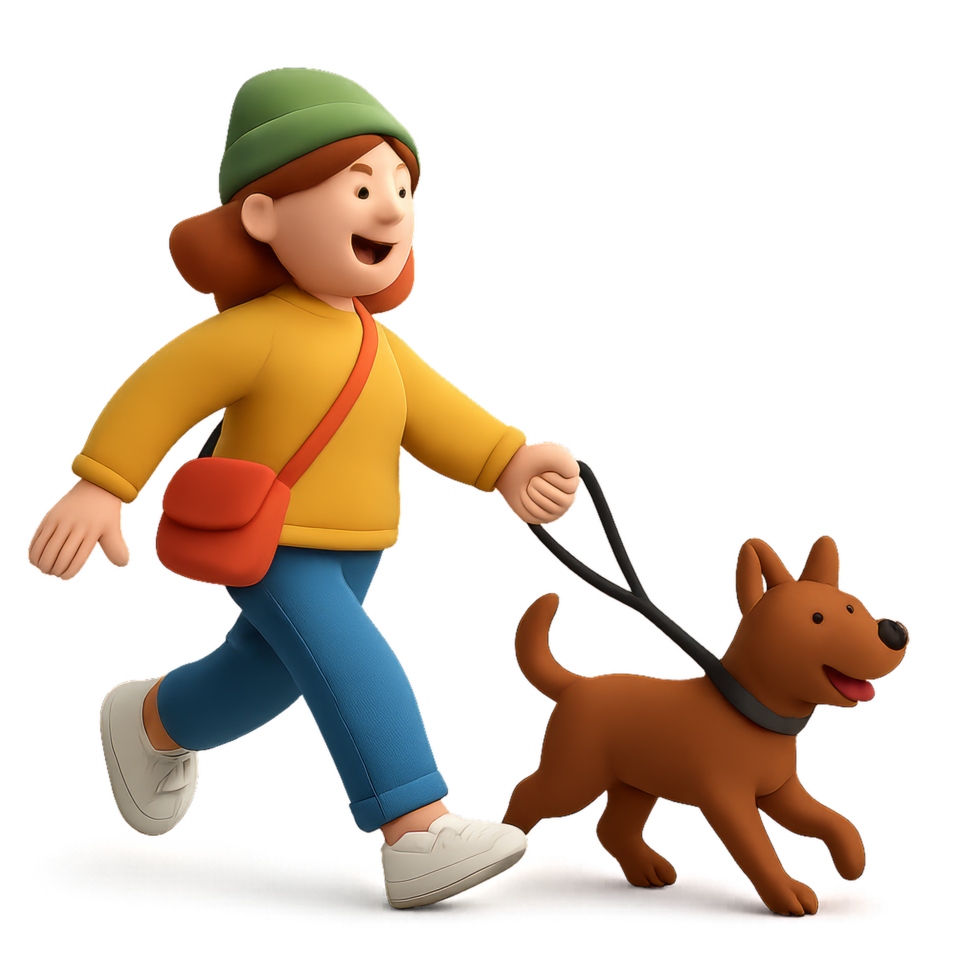 Joyful Walk with a Dog in 3D Style Illustration for Pets png