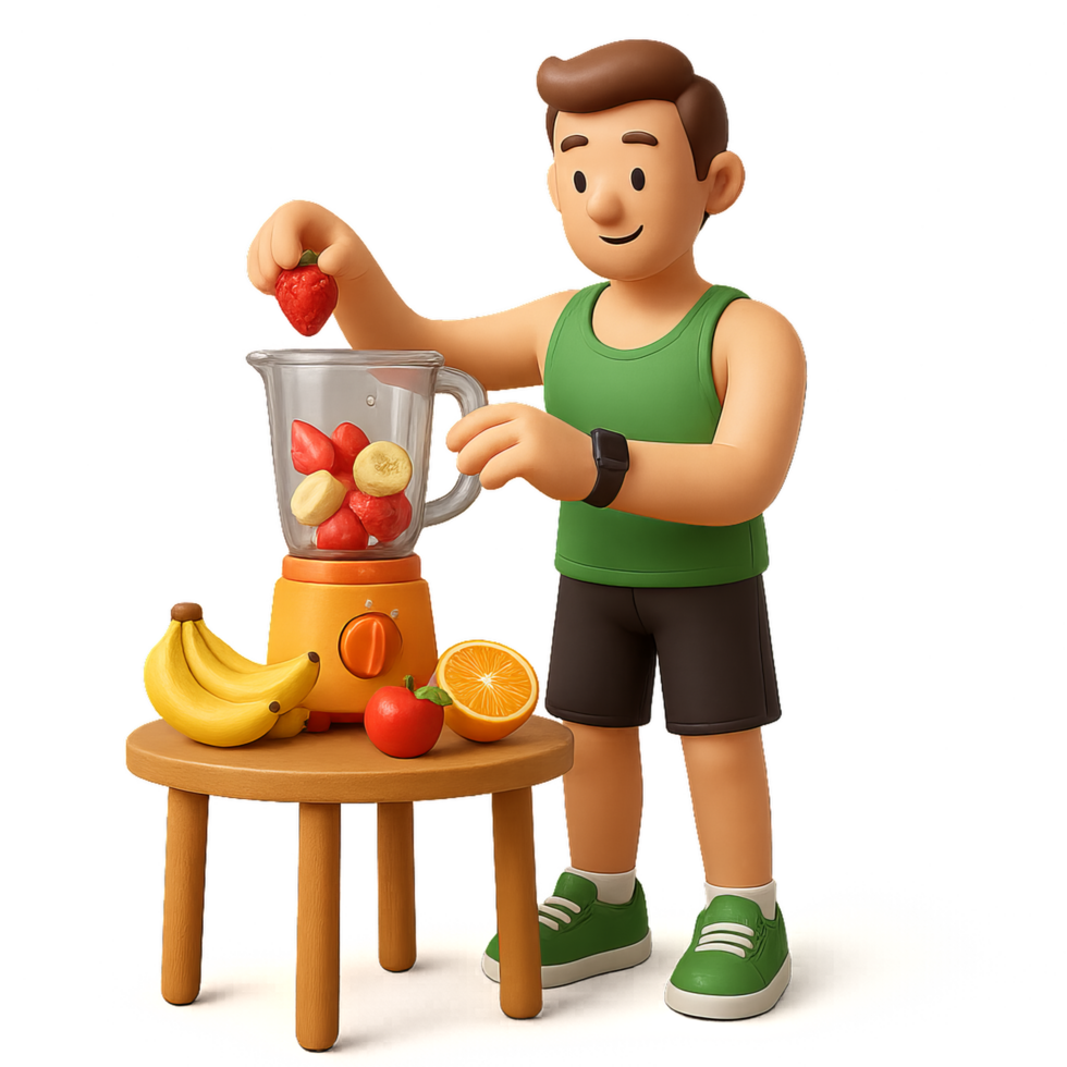 Creating a Healthy Smoothie with Fresh Fruits and a Blender png