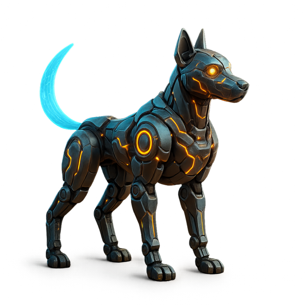 Futuristic Robotic Dog with Glowing Elements in a Modern Design png
