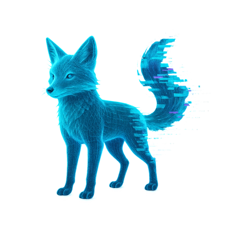 Holographic Fox Design with Digital Art Elements and Vibrant Colors png