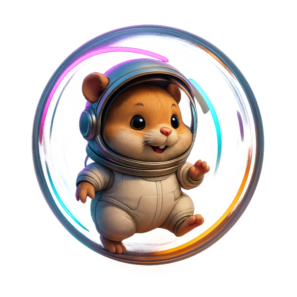 Cute Hamster in Space Suit with Neon Circular Background png