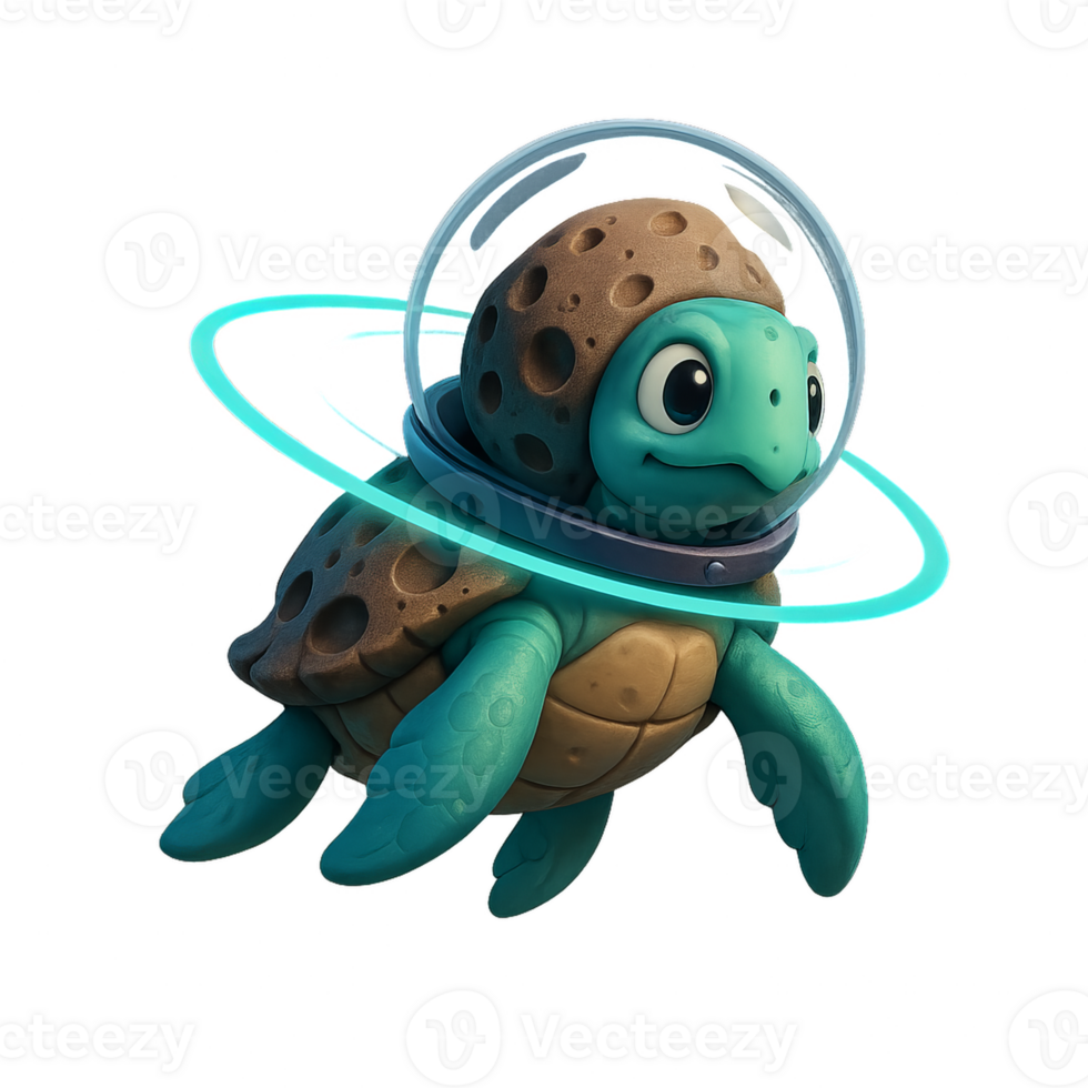 Cute Cartoon Turtle in Astronaut Suit Floating in Space png