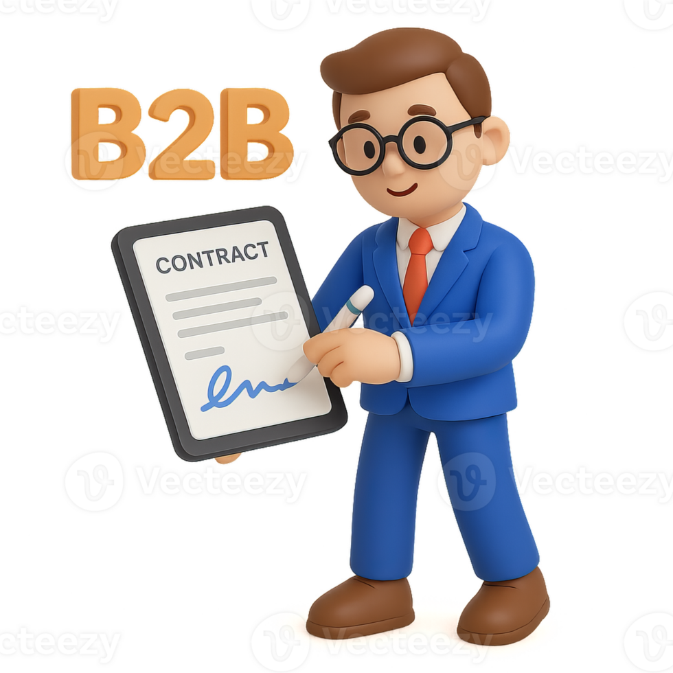 Businessman Signing Digital Contract in 3D Style Cartoon Illustration png