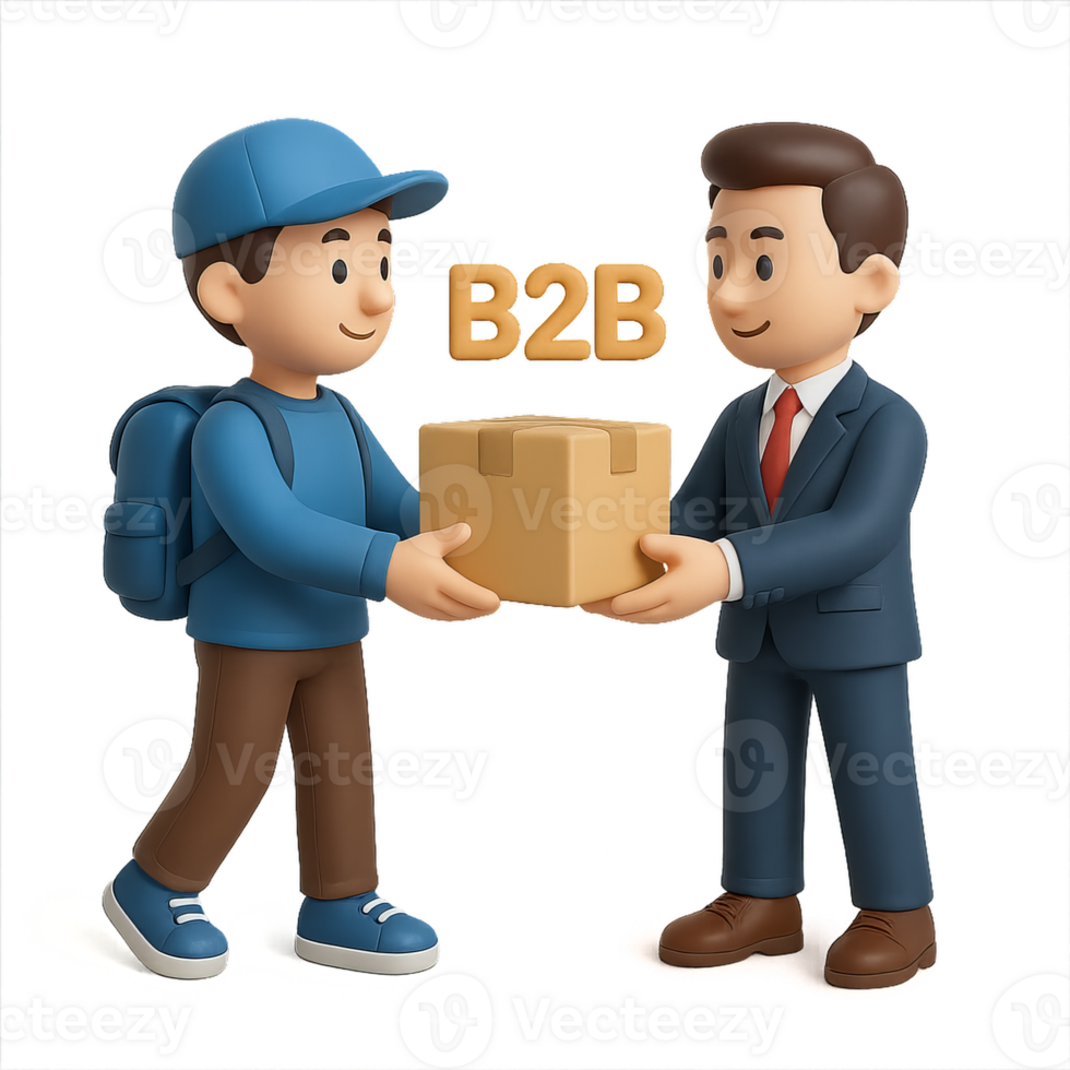 3D Characters Engaging in B2B Delivery with a Simple Package png
