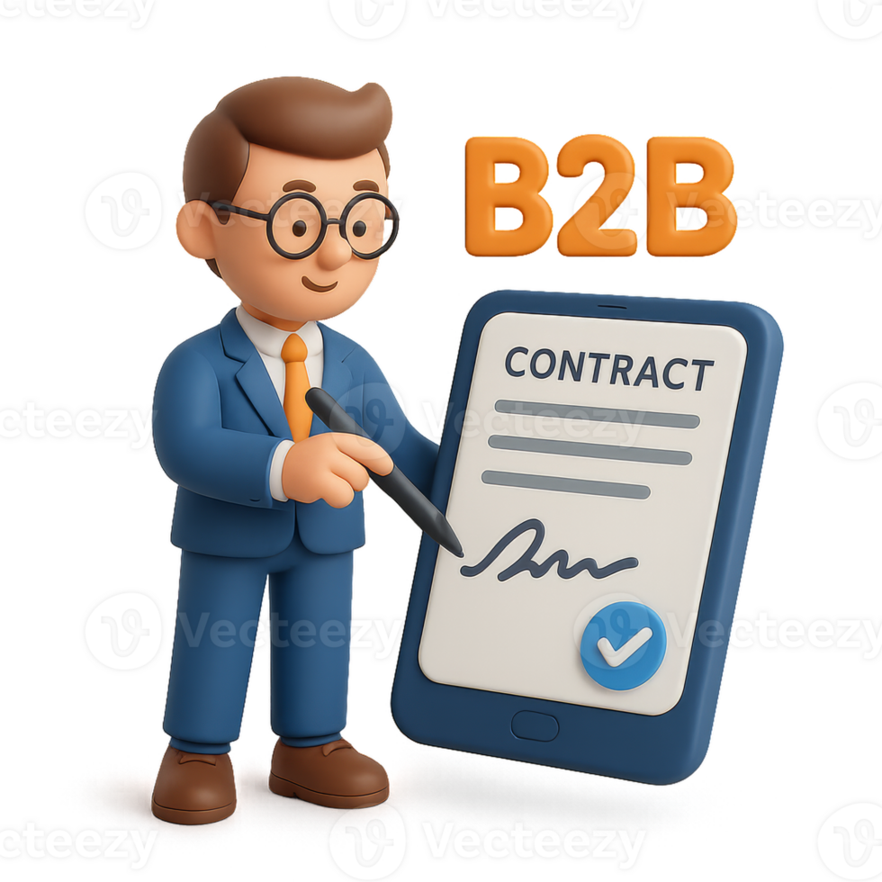 3D Digital Contract Signing Concept for Business Transactions png