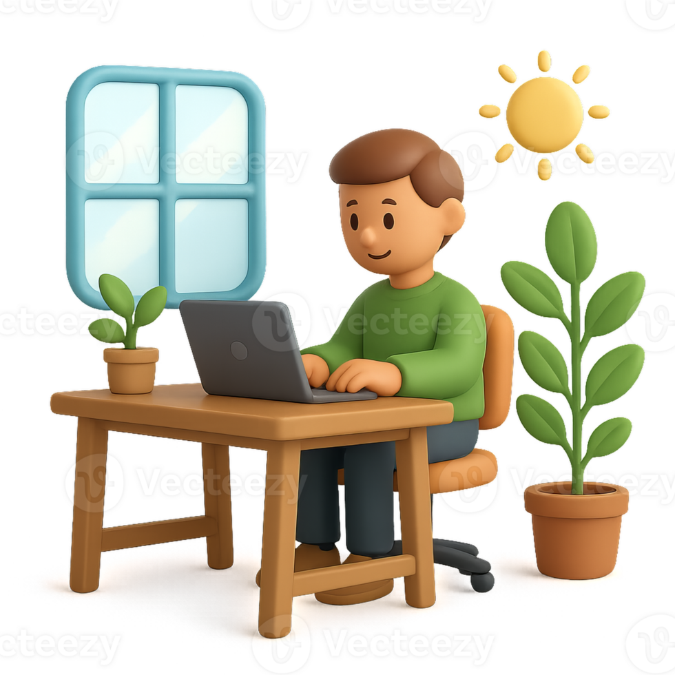 Sustainable Office Icon with Person Using Laptop at a Desk png