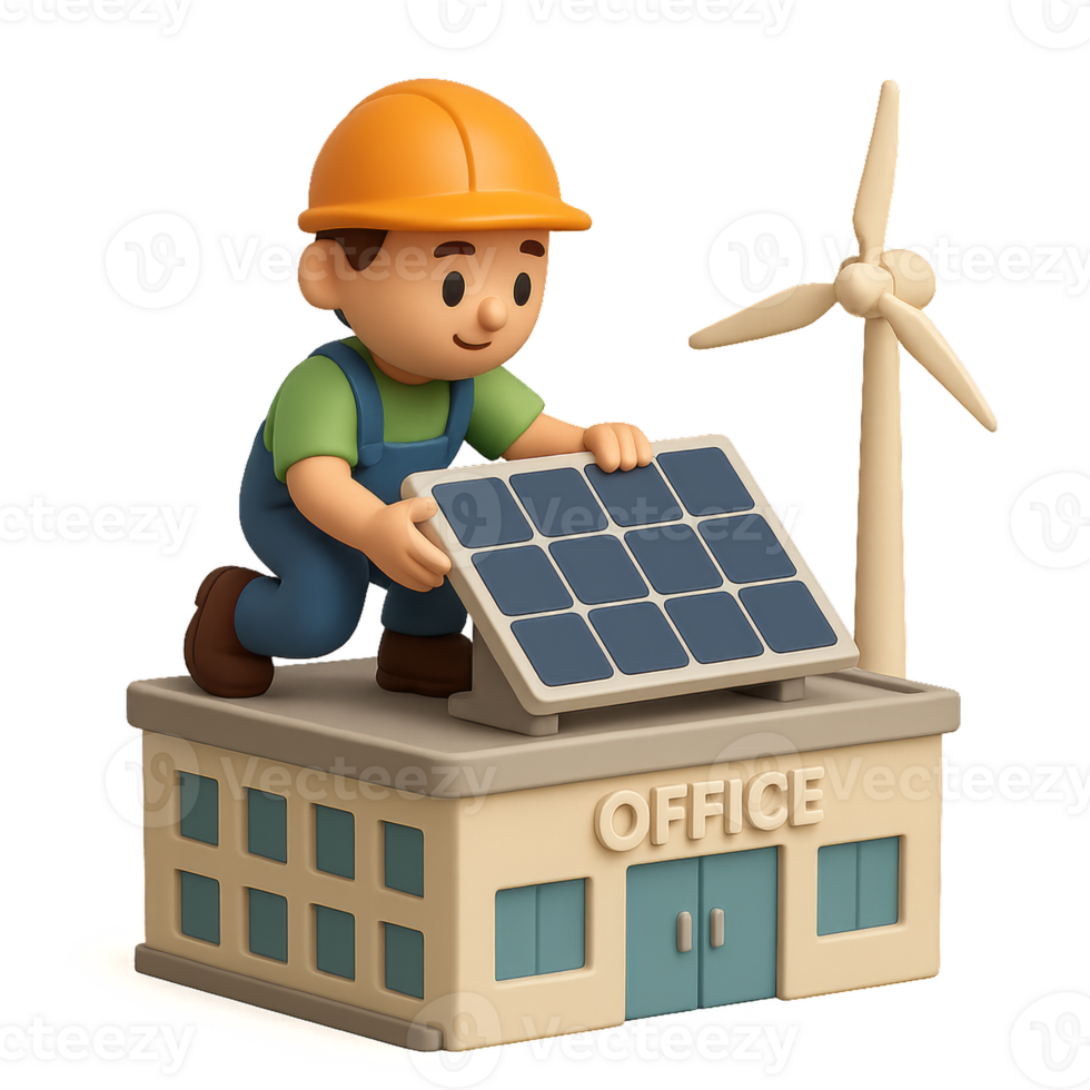 Simple Solar Panel Installation on Office Building by Technician png