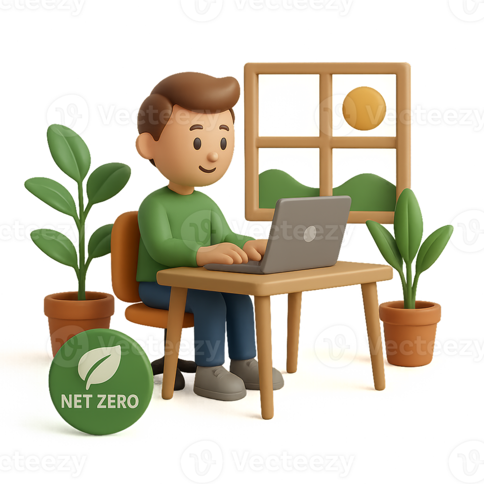 Sustainable Office Icon with Person at Desk and Green Plants png