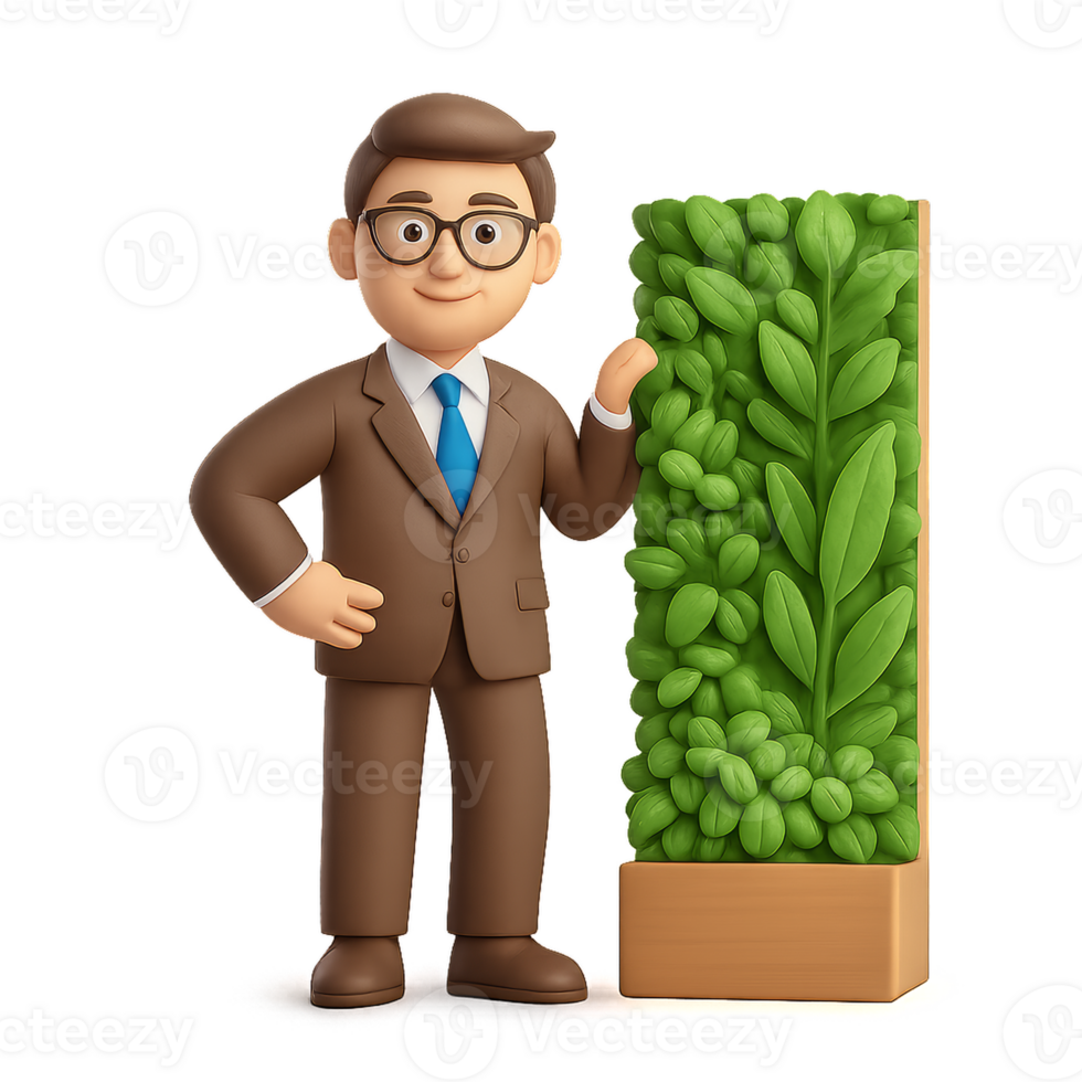 Businessman Promoting Sustainable Practices with Green Plant Icon png
