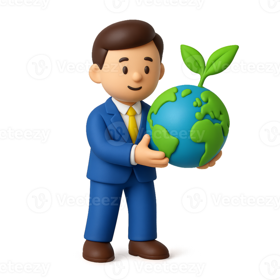 Eco-Friendly Business Person Holding Earth with Green Plant Symbol png