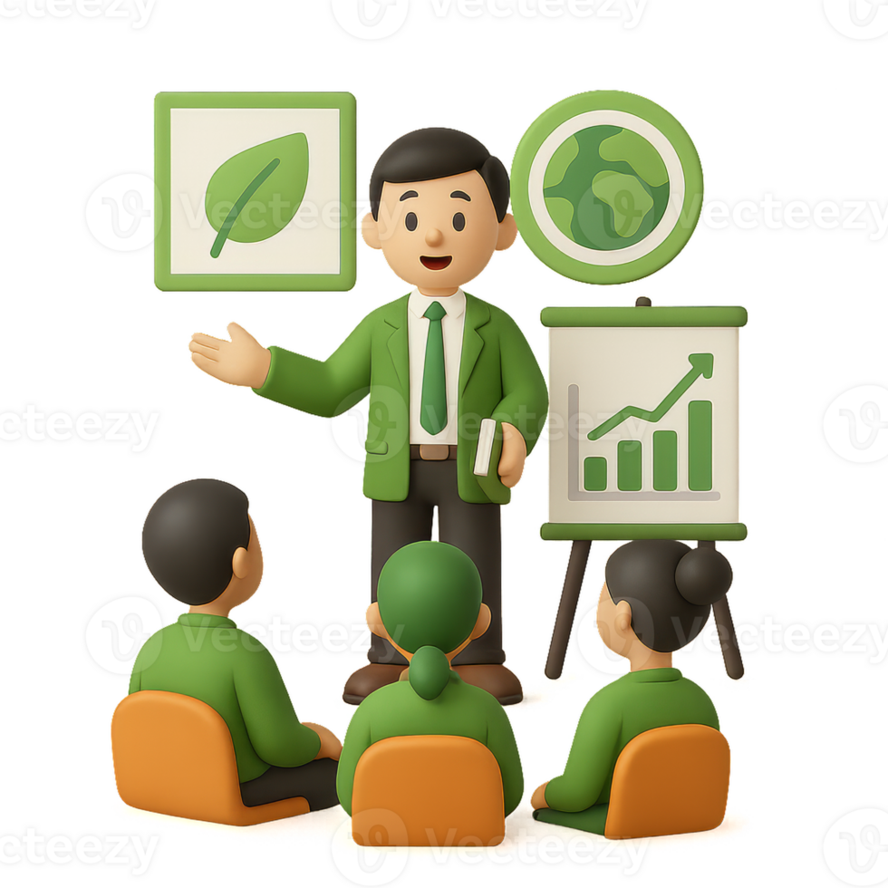 Eco Team Collaboration Meeting with Simple Charts and Icons png