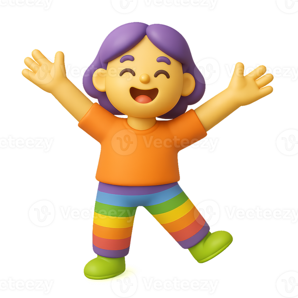 Joyful Cartoon Character Celebrating Diversity and Inclusivity png