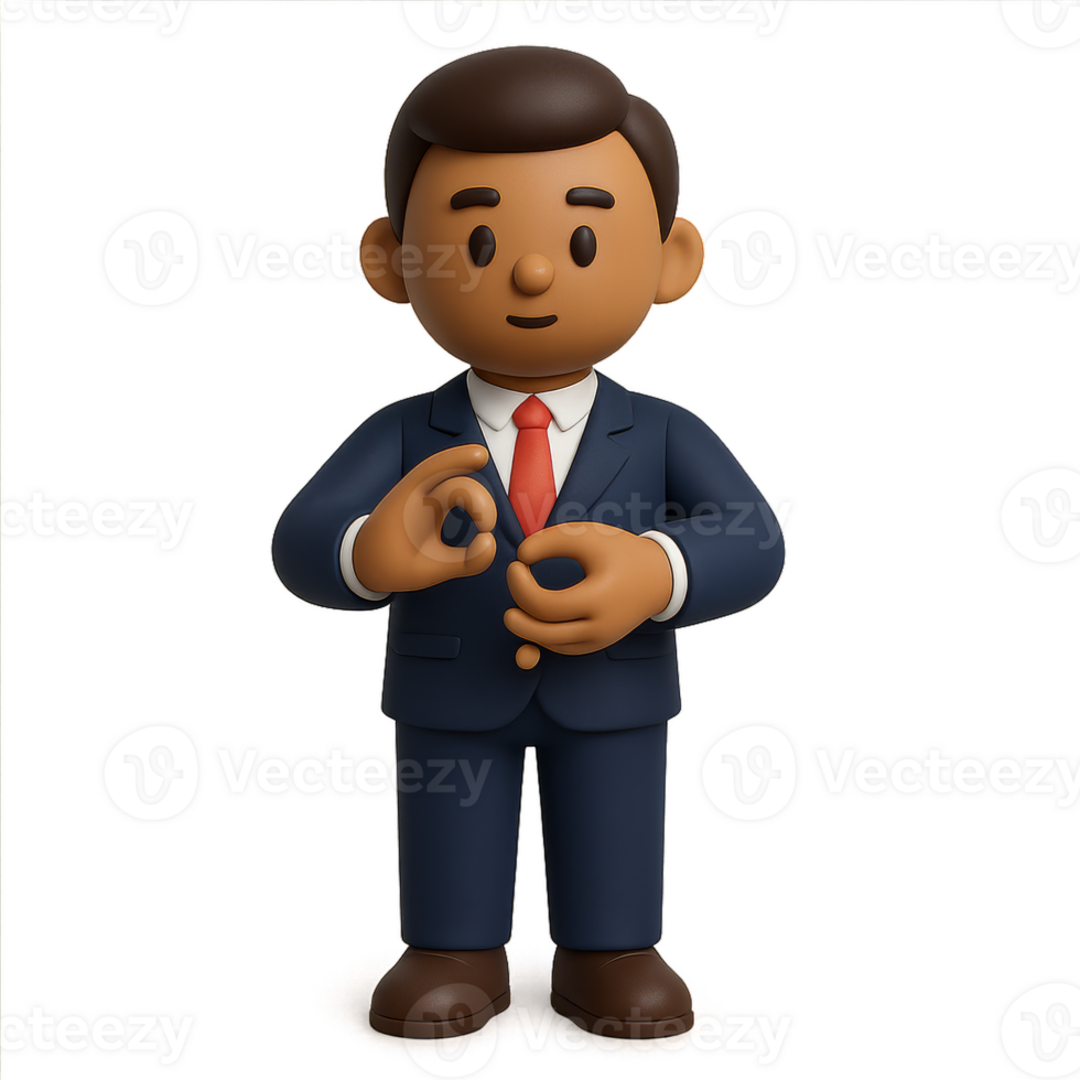 Simple 3D Icon of Man Gesturing Sign Language in Suit png