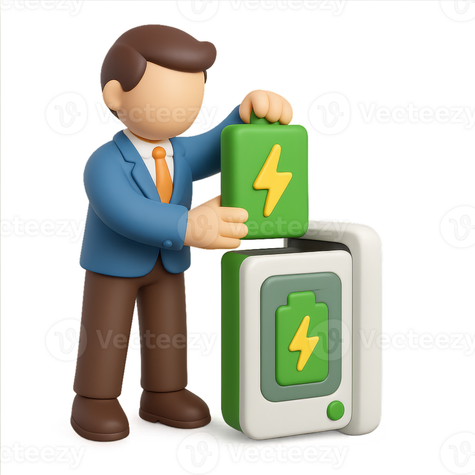 Person Managing Renewable Energy Battery Storage Tech System png