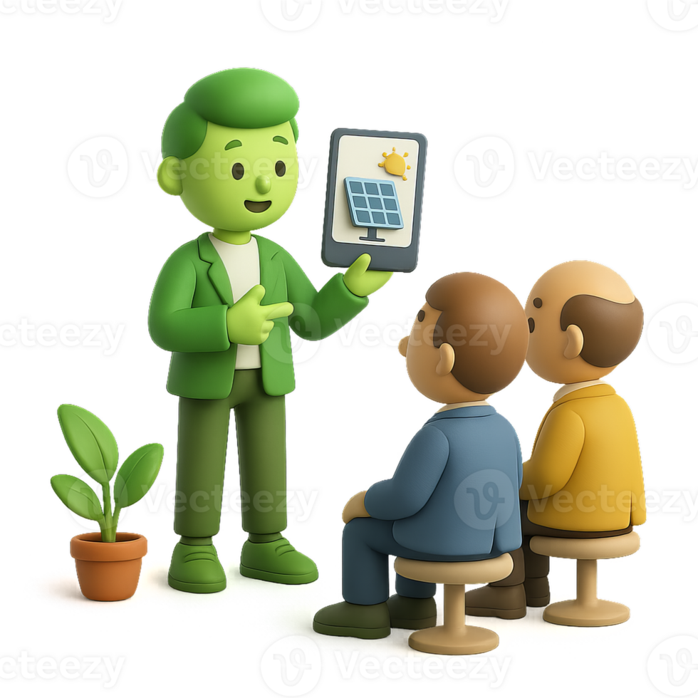 Green Technology Presentation with Characters and Solar Panel Theme png