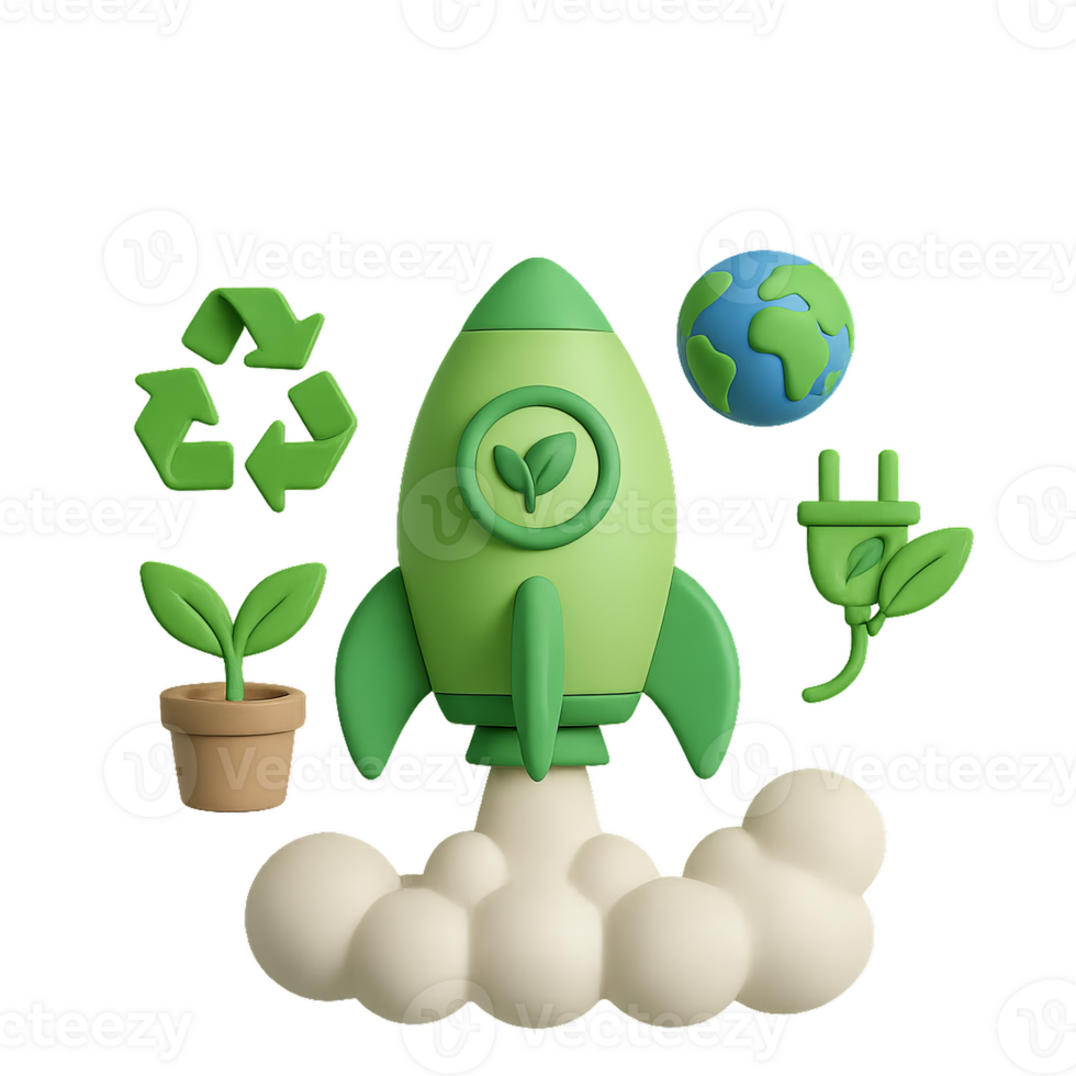 Eco-Friendly Product Launch with Rocket and Earth Symbols png