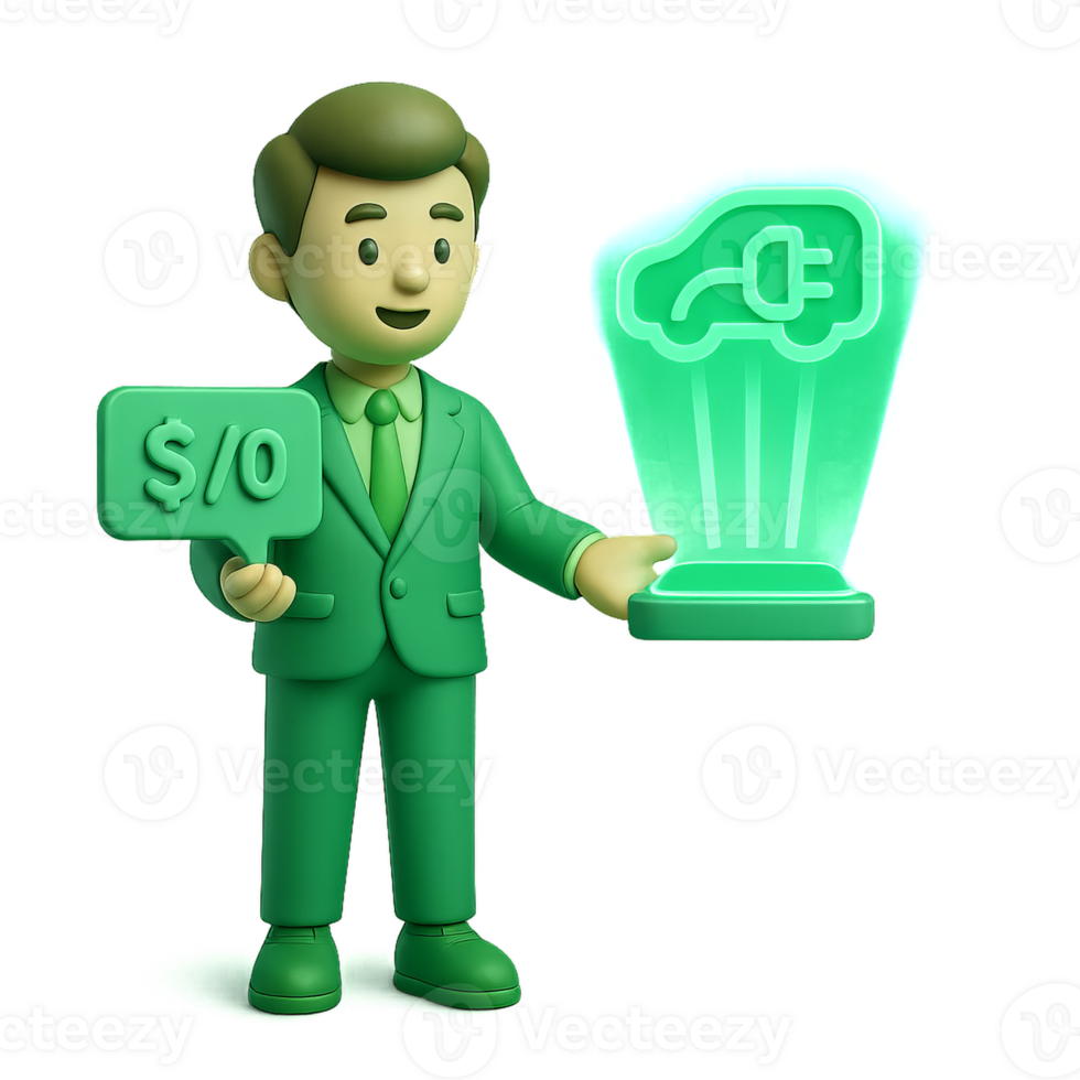 Green Tech Presentation with Character Holding Power Symbol png