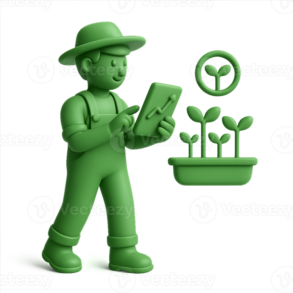 Tech-Savvy Farmer Using Tablet for Garden Management Insights png
