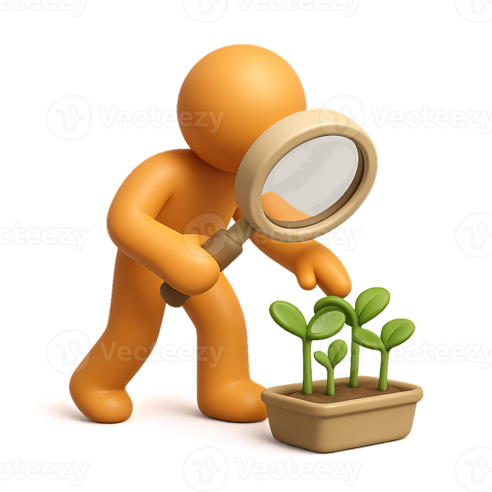 Inspection of Microgreens with Magnifying Glass in Simple Style png