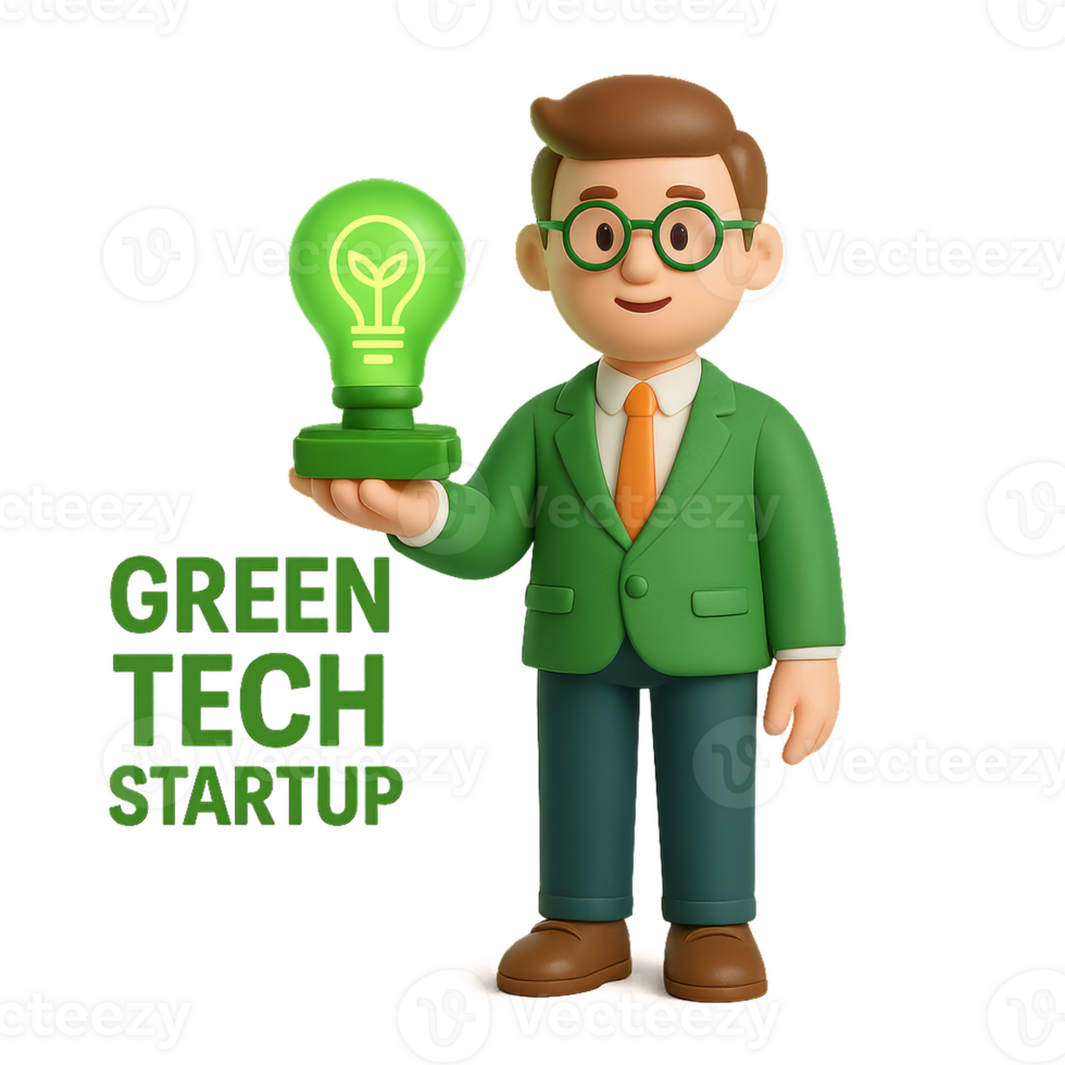 Green Innovation Concept with Happy Character in Startup Environment png