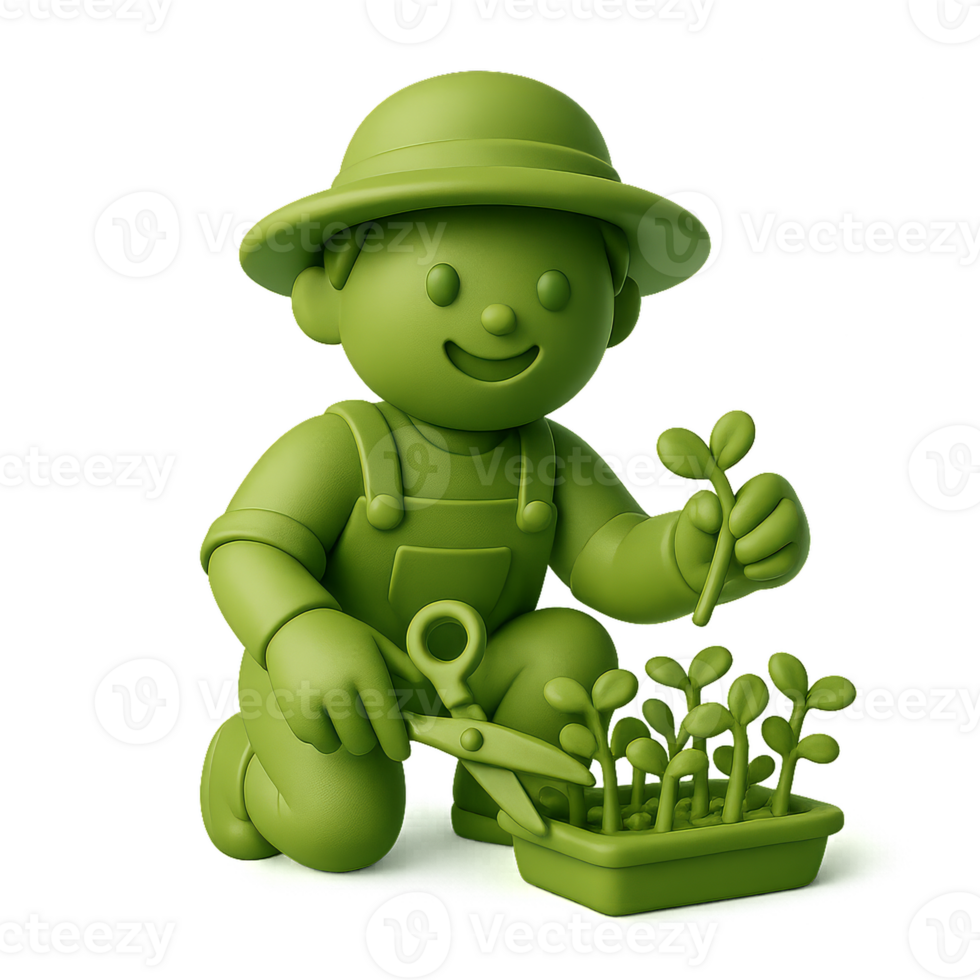 Joyful Gardener Harvesting Microgreens with Simple Gardening Tools png