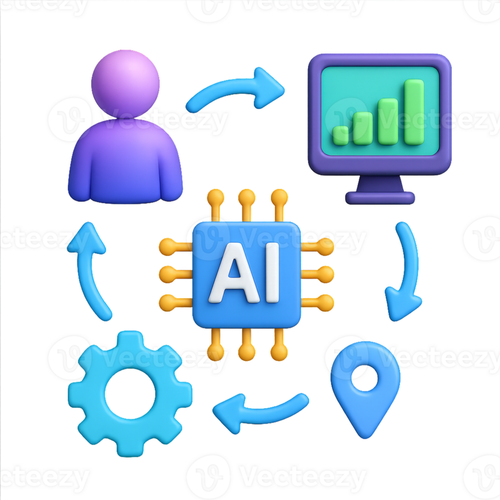 3D AI Process Icons for Simple Composition in Modern Graphics png