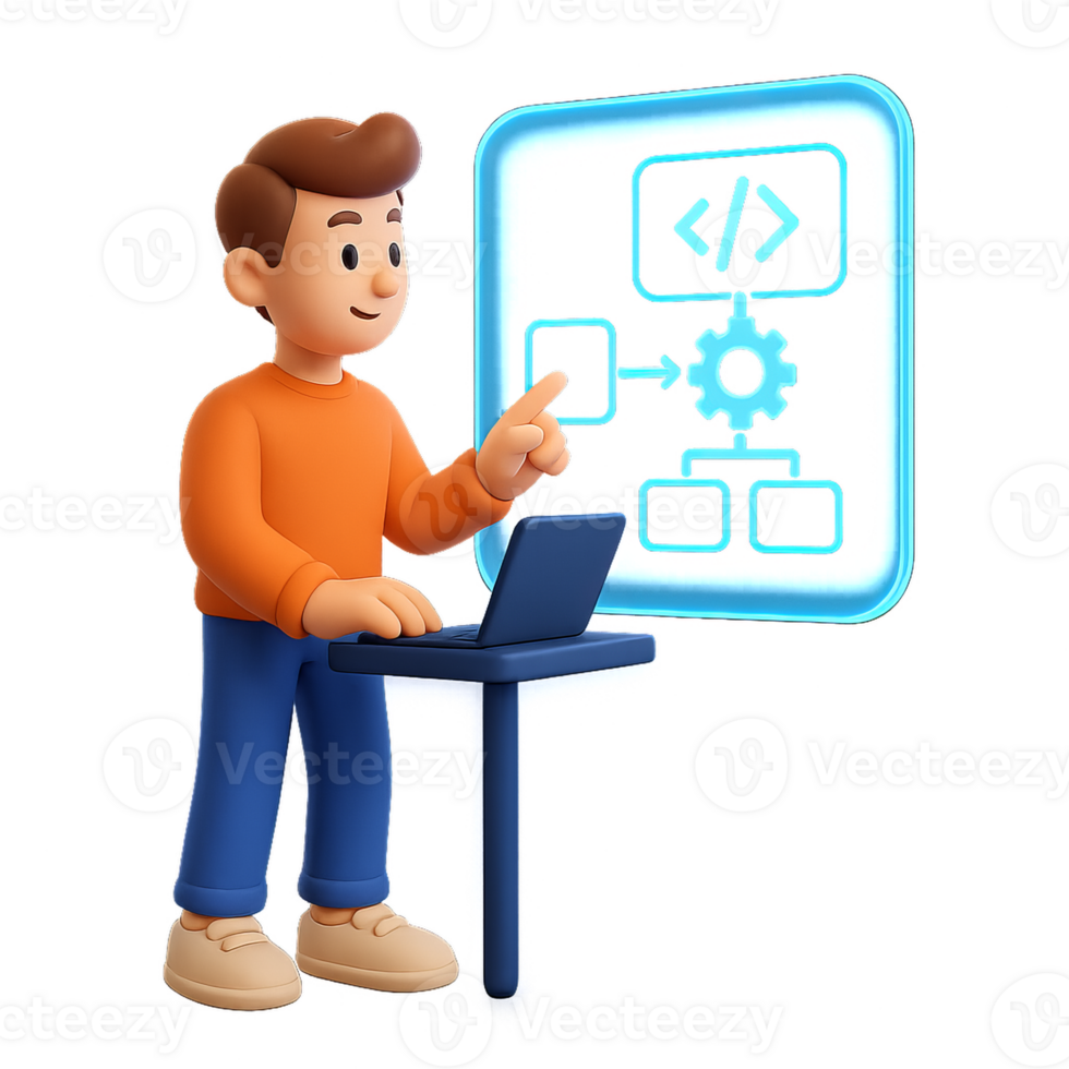 Futuristic Programmer Using Code to Create Simple Software Solutions png