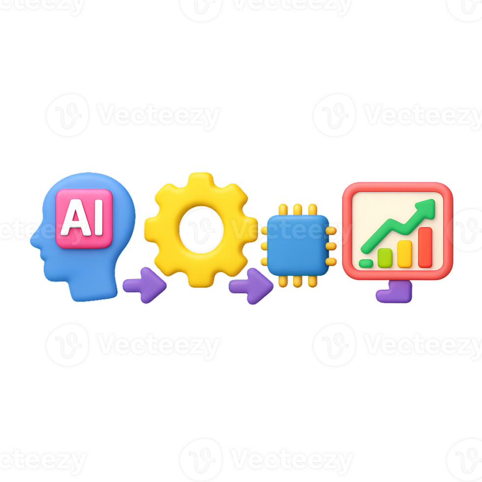 Simple 3D Icons Representing AI Process in Vibrant Colors png