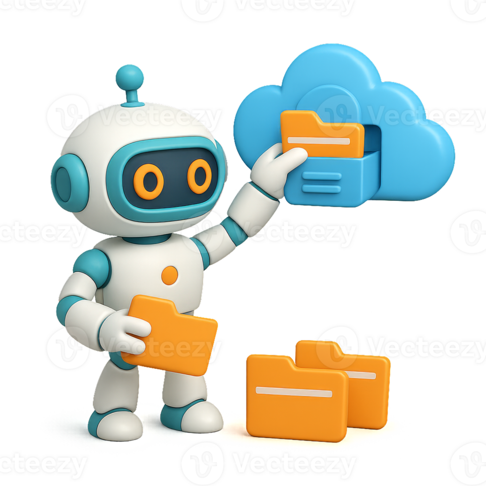 Friendly Robot Organizing Files in a Cloud Storage Environment png
