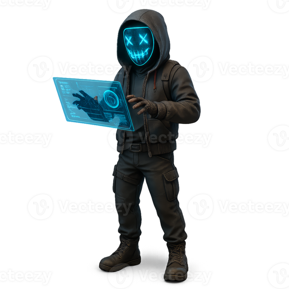 Futuristic Hacker in Cyberpunk Style Engaging with Digital Technology png