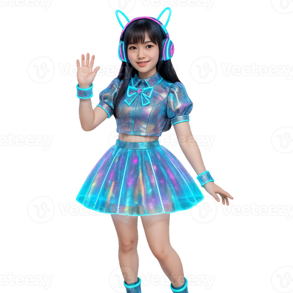 Futuristic Idol Cosplay with Vibrant Colors and Unique Accessories png