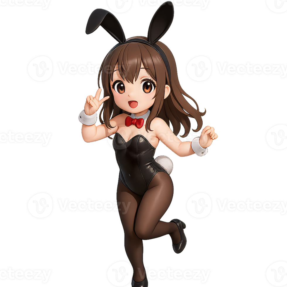 Cute Anime Bunny Cosplay Character in Playful Pose and Outfit png