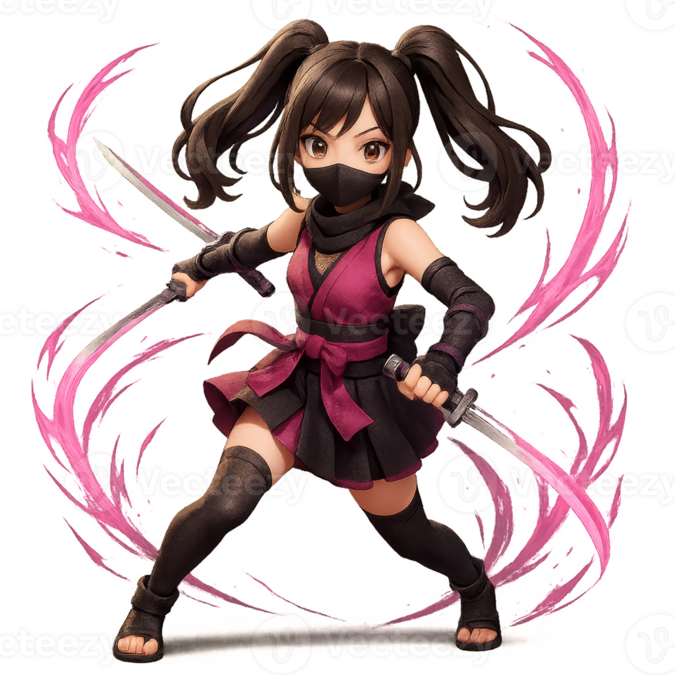 Dynamic Ninja Warrior Idol Character with Dual Swords and Energy Effects png