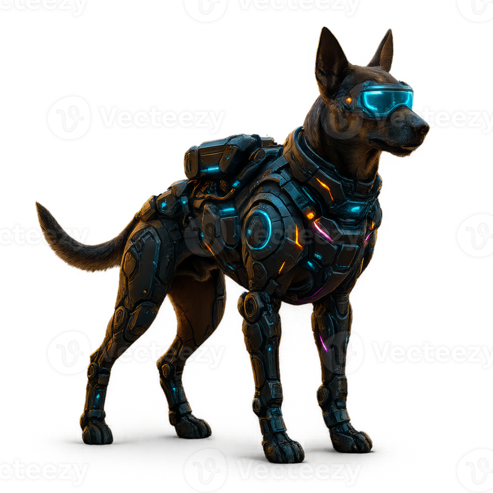 A dog wearing futuristic armor and goggles png