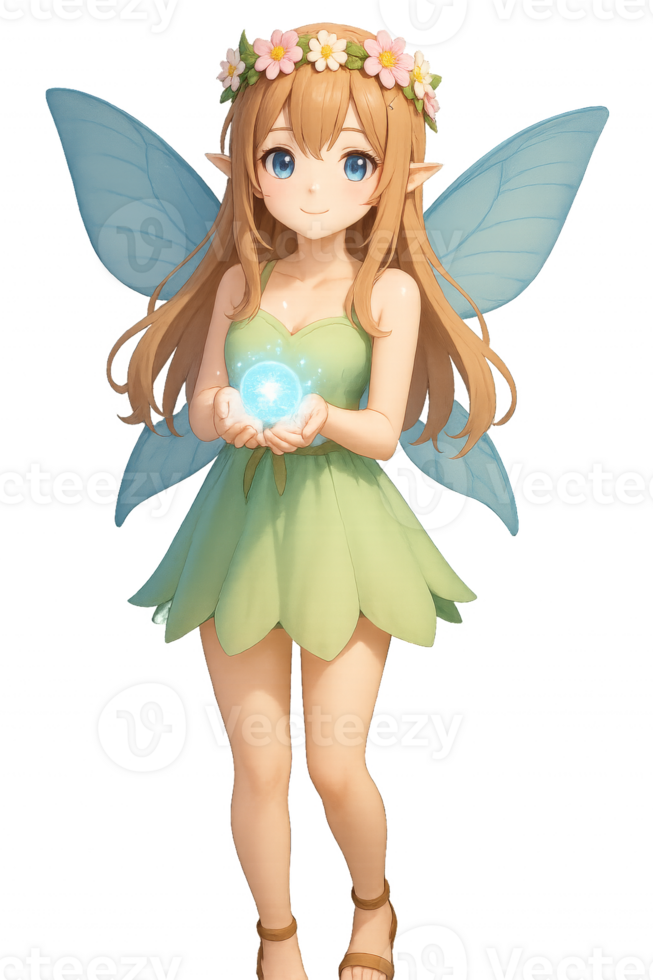 Enchanting Fairy Holding a Magical Orb in a Dreamy Forest Setting png