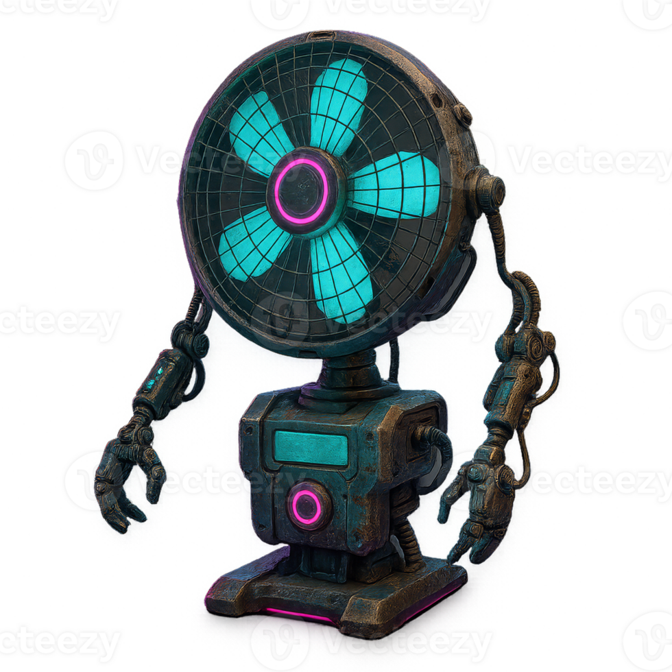 Retro Electric Fan in Cyberpunk Style with Neon Accents png