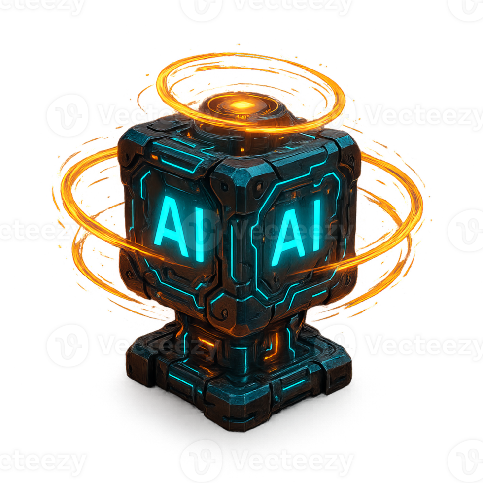Futuristic AI Core with Neon Elements in a Cyberpunk Style png