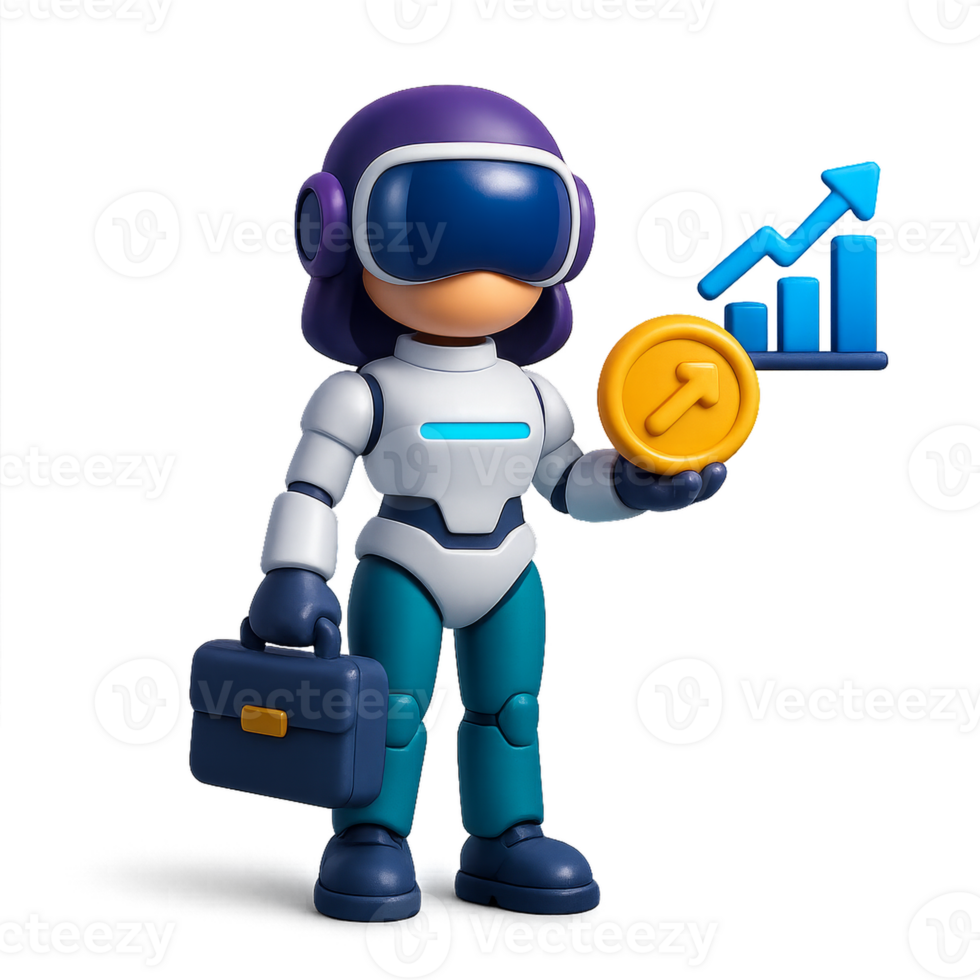 Future Business Concept with Cartoon Character and Growth Graph png