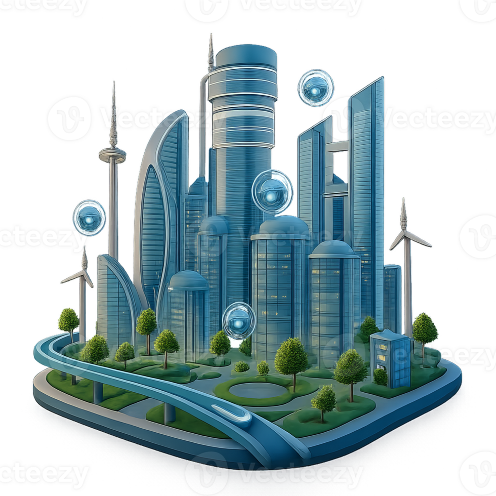 Futuristic Smart City Design with Eco-Friendly Elements and Technology png