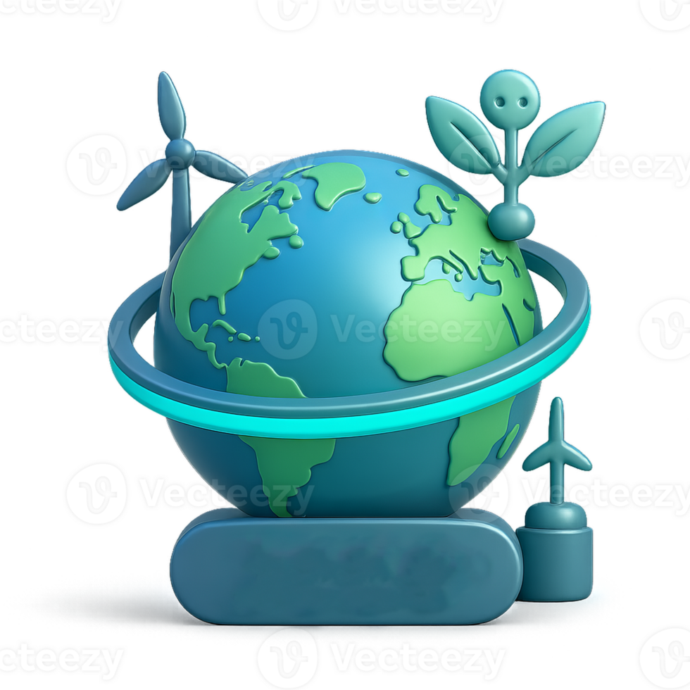 A globe with a windmill and a green plant png