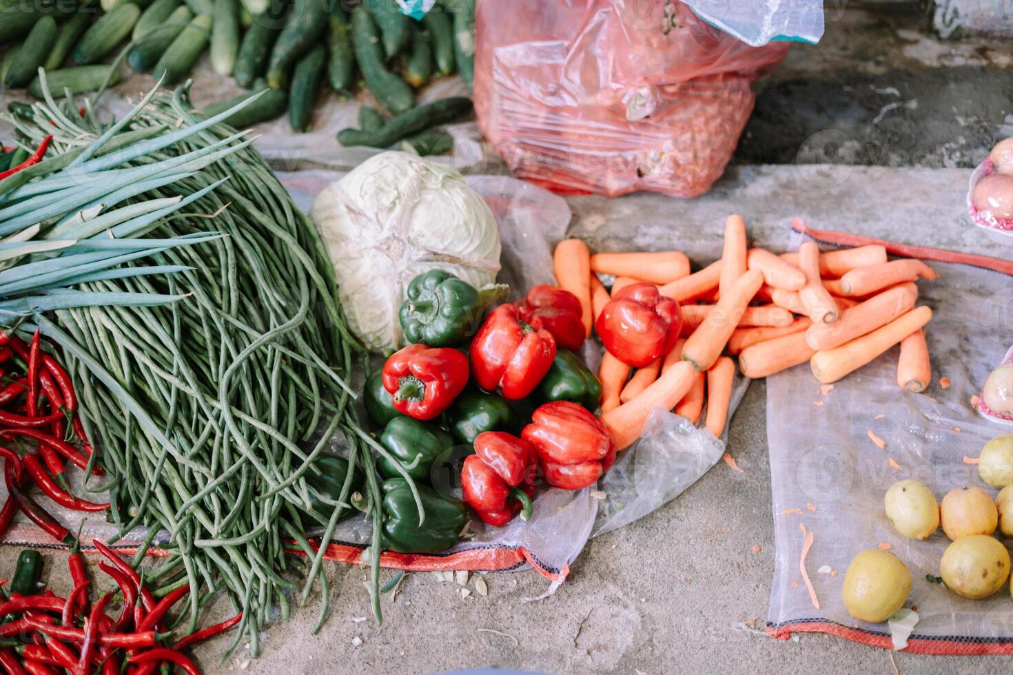 Colorful assortment of fresh vegetables at the local farmer's market photo