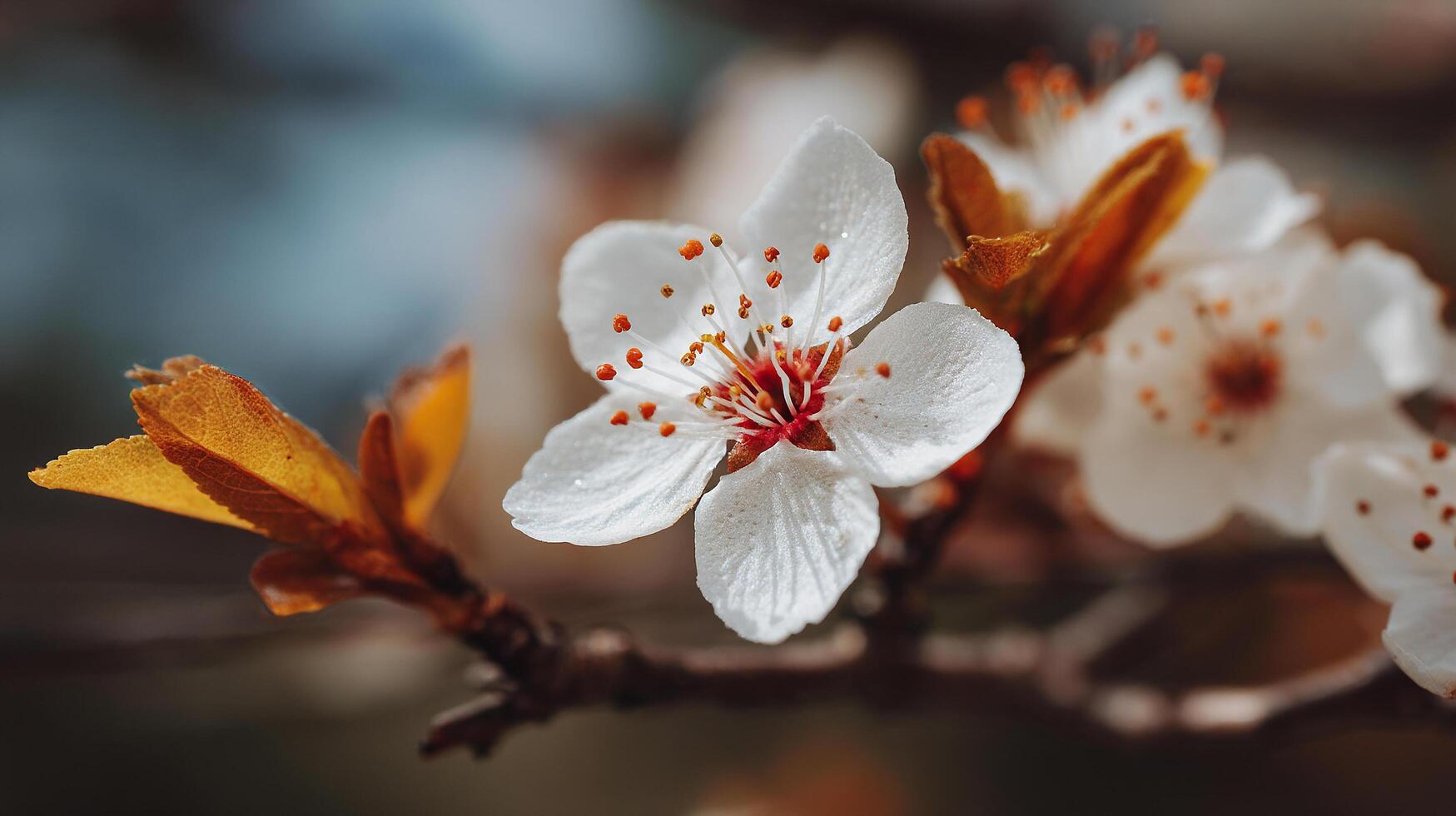 Beautiful flower in bloom image on tree with green background photo